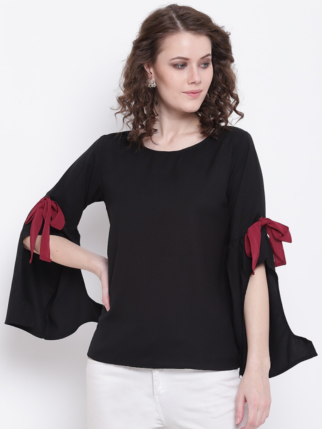

Mayra Black Slit Sleeves Top