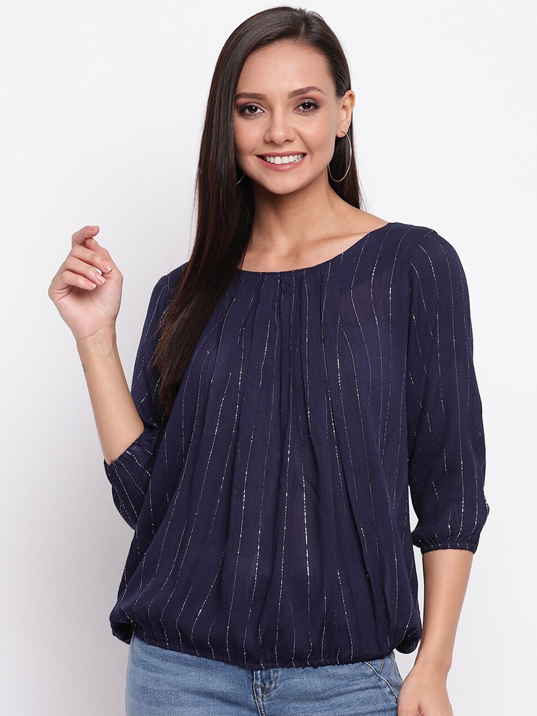 

Mayra Women Navy Blue Blouson Top