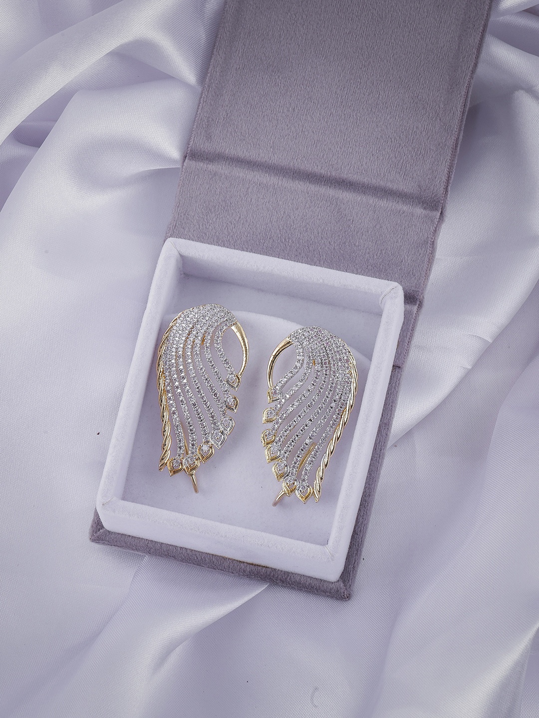 

Brandsoon Gold-Toned & White American Diamond Contemporary Drop Earrings