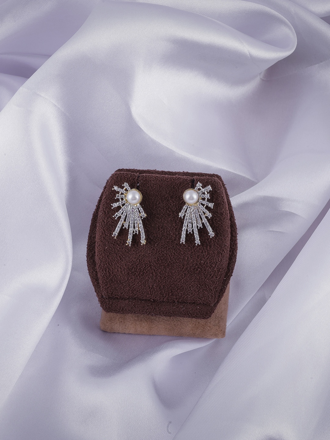 

Brandsoon Gold-Toned & White AD-Studded Contemporary Studs Earrings