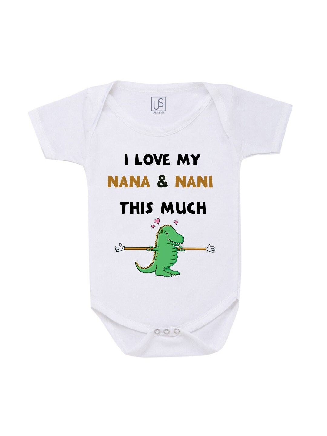 

URBAN STASH Kids White & Green Printed Cotton Bodysuit