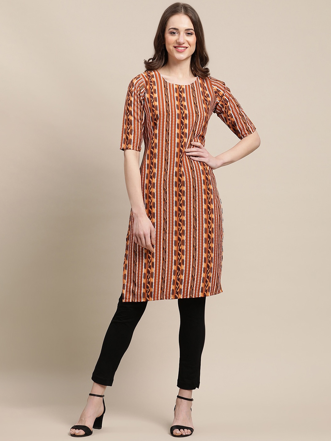 

7Threads Women Multicoloured Geometric Printed Crepe Kurta, Multi