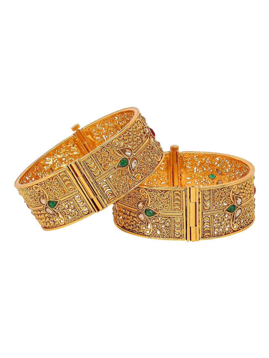 

Adwitiya Collection Set of Two 24CT Gold-Plated Handcrafted stone-Studded Bangle
