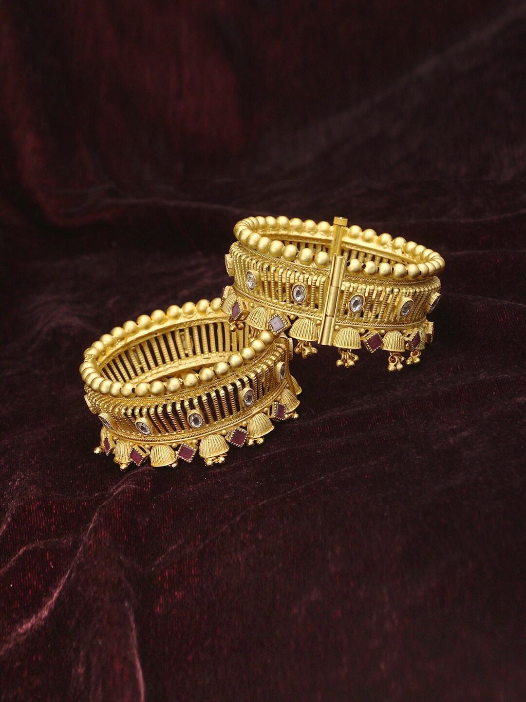 

Adwitiya Collection Set Of 2 Gold-Plated White & Pink Stone-Studded Bangles
