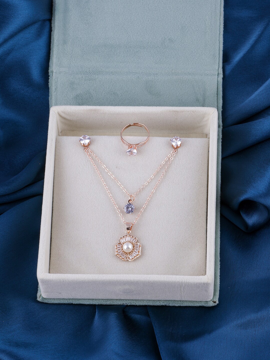 

Brandsoon Rose Gold Plated & White Studded Jewellery Set