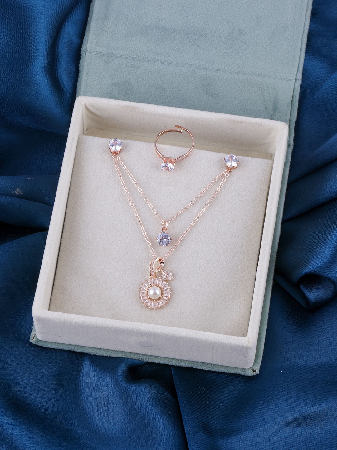 

Brandsoon Rose Gold Plated Stone Studded Pendant Set
