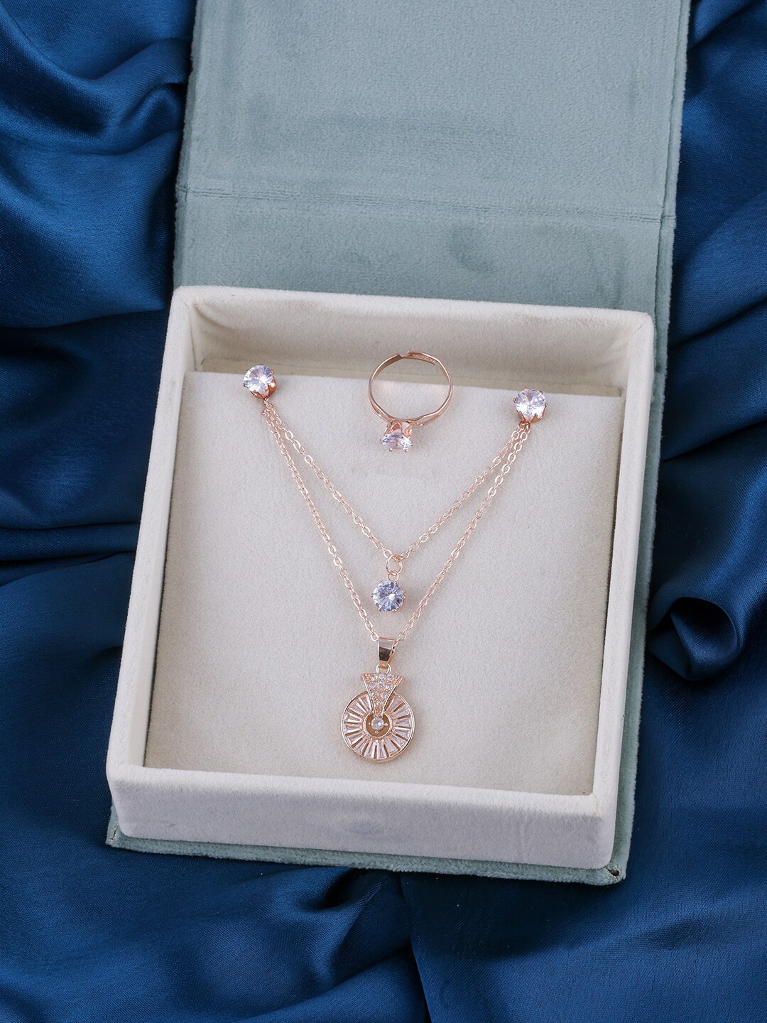 

Brandsoon Rose Gold Plated Stone Studded Pendant Set