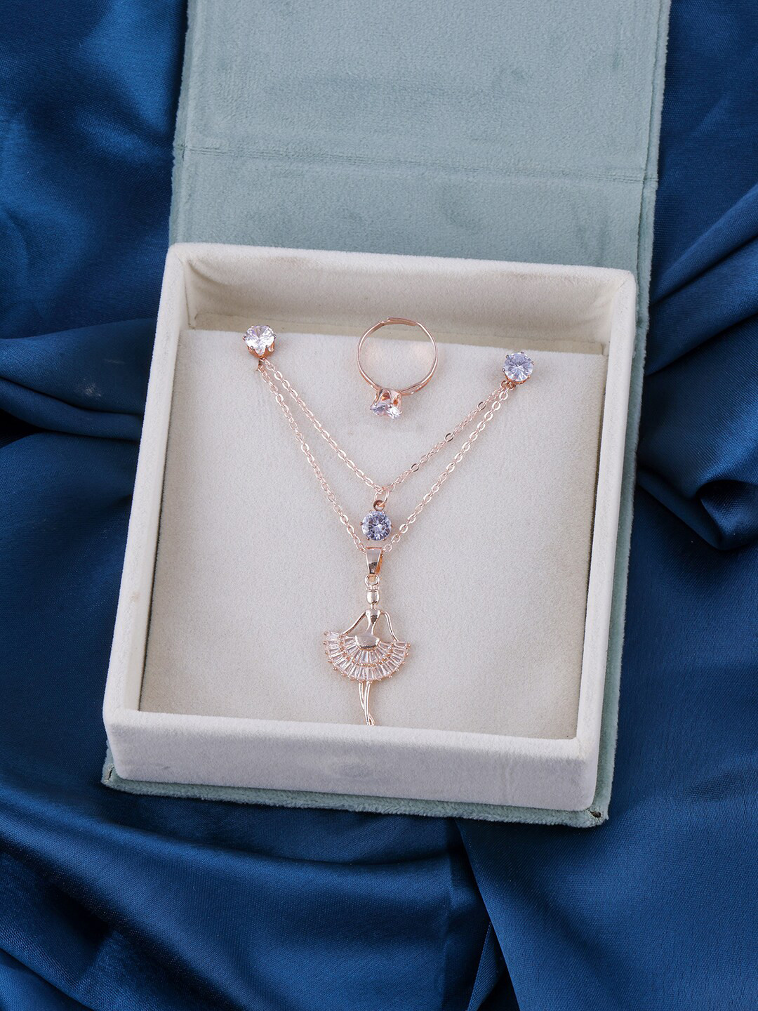 

Brandsoon Rose Gold Plated & White Studded Jewellery Set