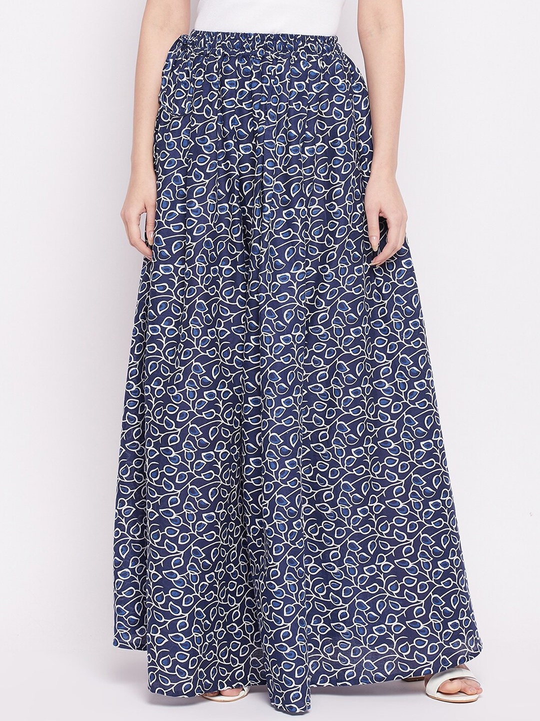 

TULIP 21 Women Blue & White Printed Cotton Flared Maxi Skirt