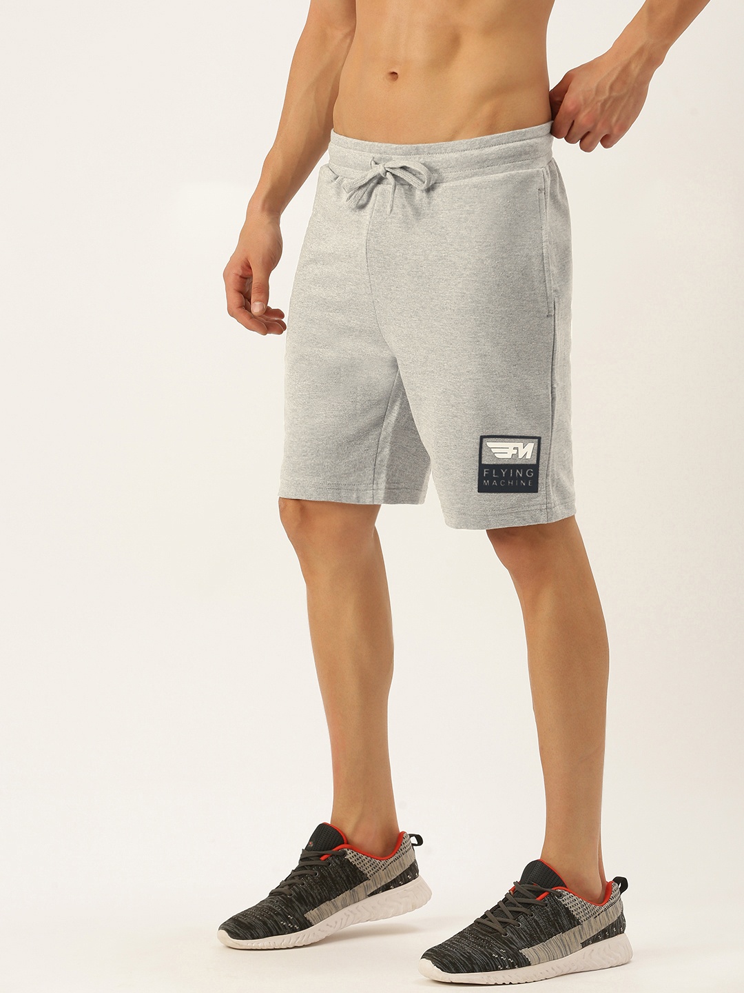 

Flying Machine Men Grey Melange Solid Mid-Rise Regular Shorts