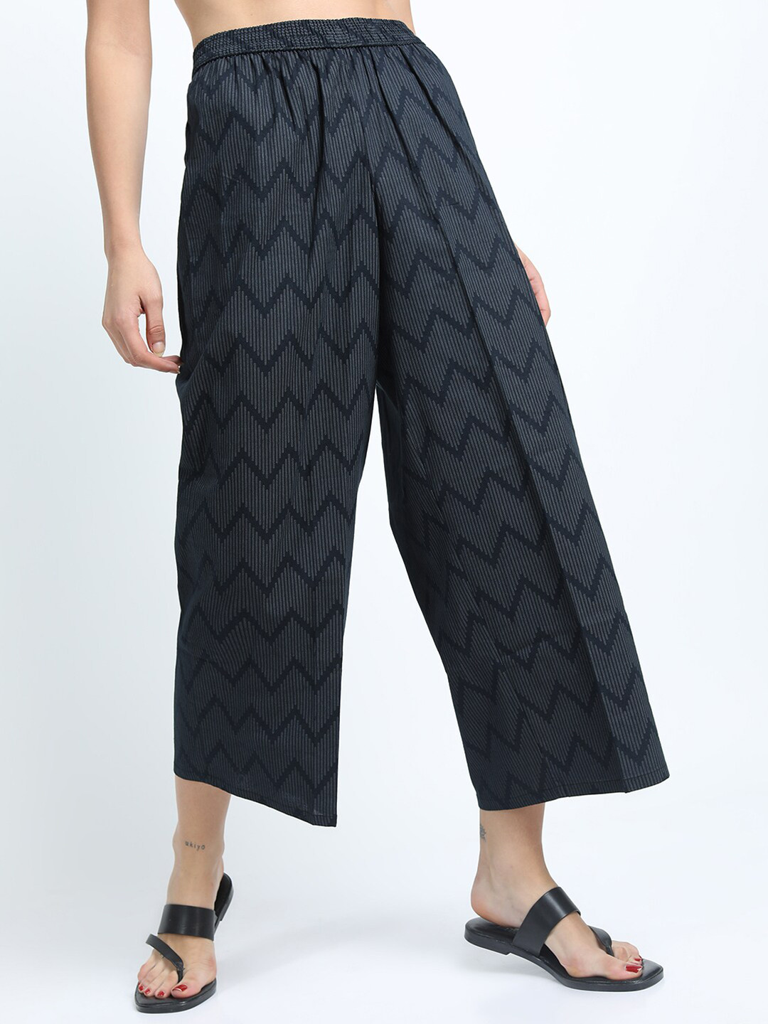 

Vishudh Women Navy Blue Geometric Printed Cotton Ethnic Palazzos