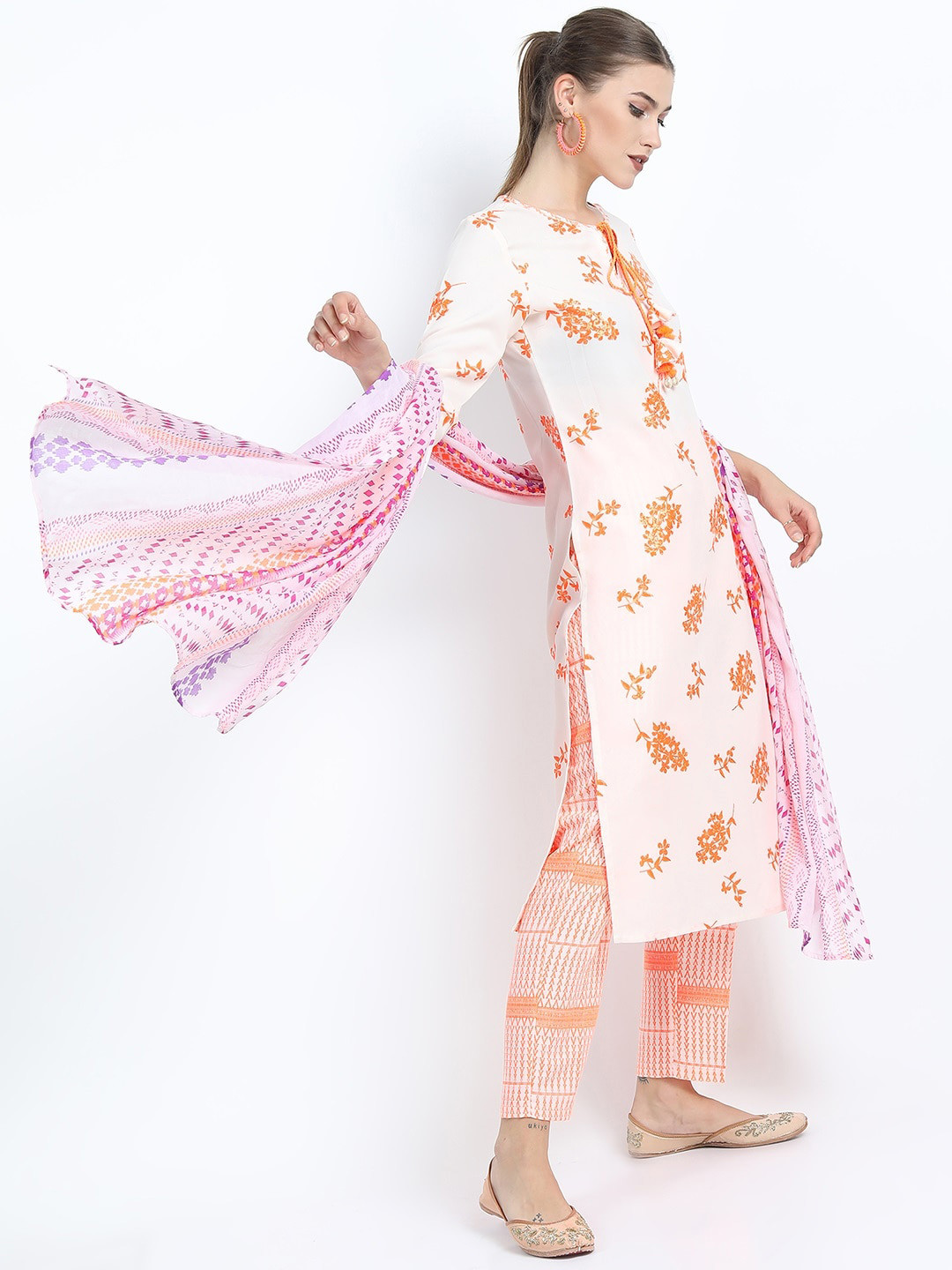 

Vishudh Women Off White Printed Straight Kurta with Palazzo & Dupatta