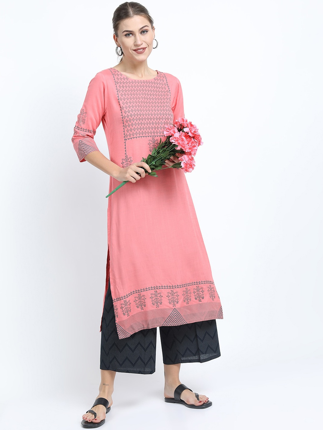 

Vishudh Women Pink Ethnic Motifs Printed Kurta