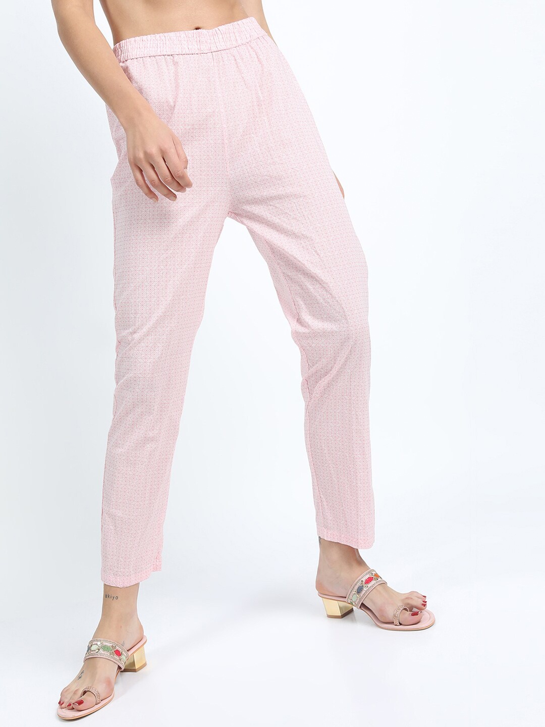 

Vishudh Women Pink & White Striped Ethnic Cotton Palazzos
