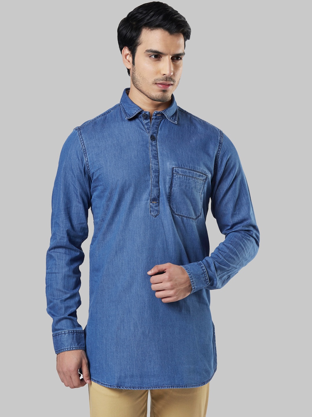 

Ethnix by Raymond Men Blue Solid Cotton Kurta