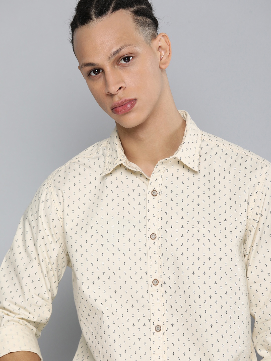 

Flying Machine Men Slim Fit Ditsy Printed Pure Cotton Casual Shirt, Yellow