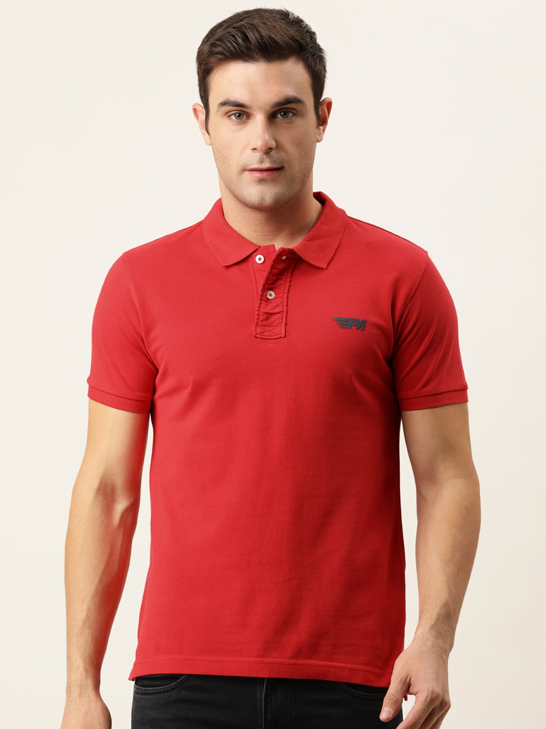 

Flying Machine Men Red Polo Collar Slim Fit Pure Cotton T-shirt