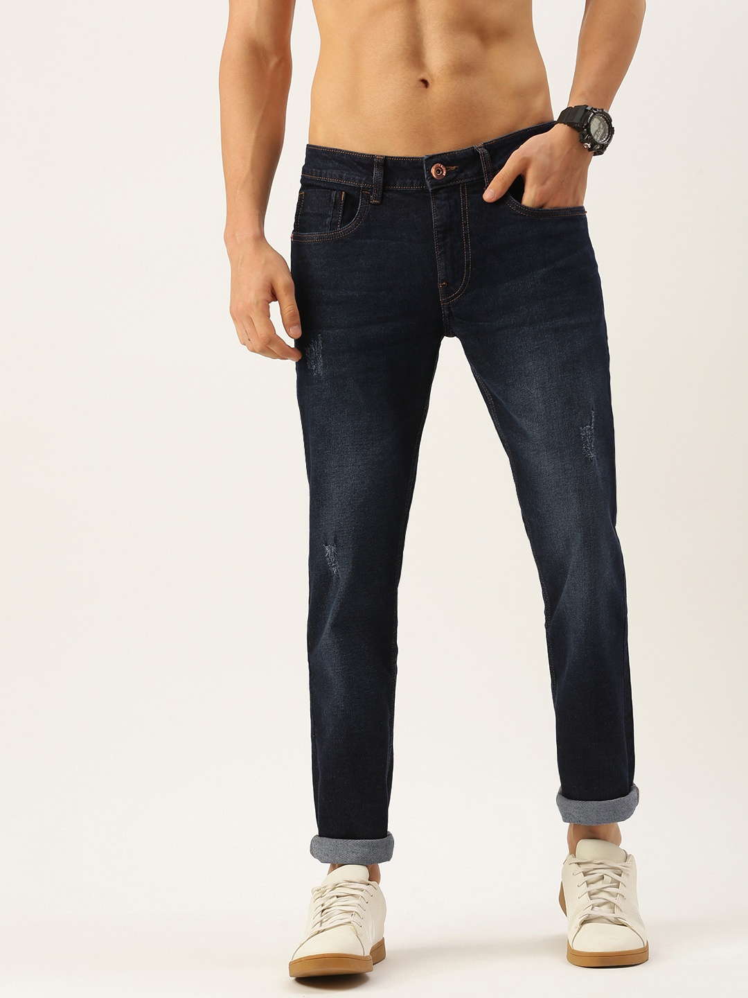

Flying Machine Men Blue Micheal Slim Fit Low Distress Light Fade Stretchable Jeans