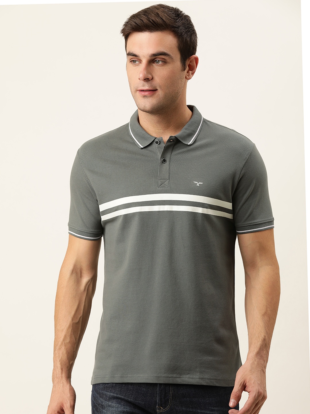

Flying Machine Men Grey Polo Collar Slim Fit T-shirt