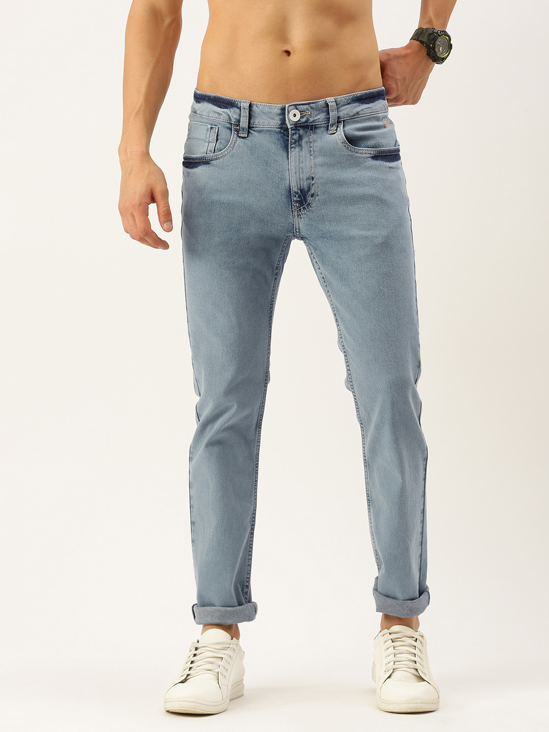 

Flying Machine Men Blue Solid Cotton Stretch Slim TAPERED MICHAEL casual Jeans