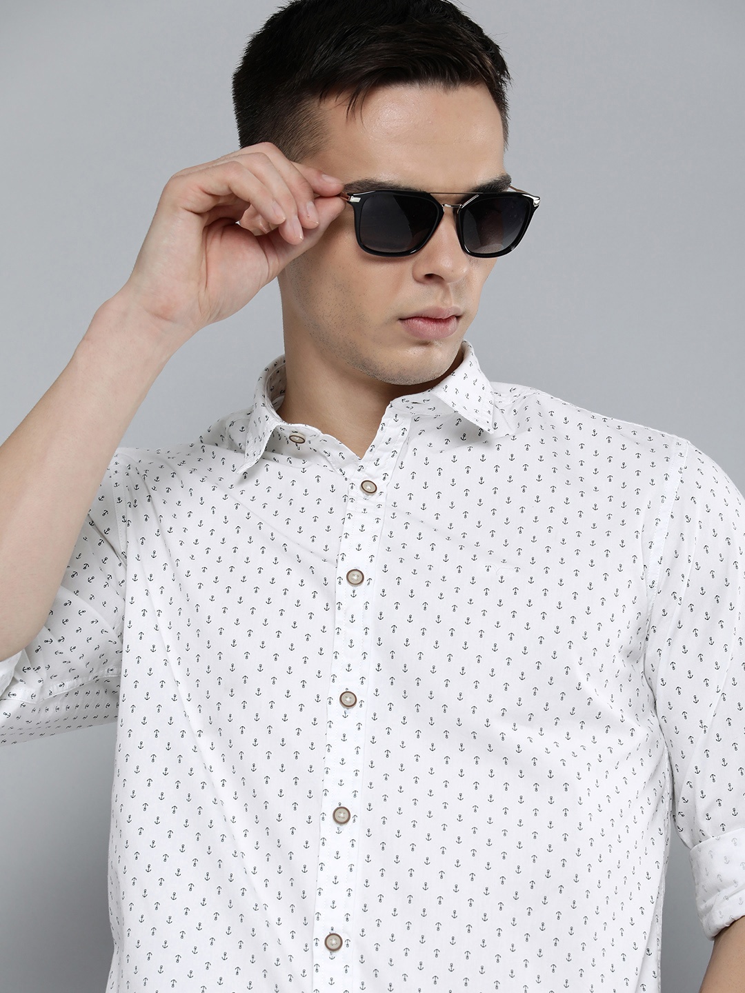 

Flying Machine Men Pure Cotton Printed Casual Shirt, White