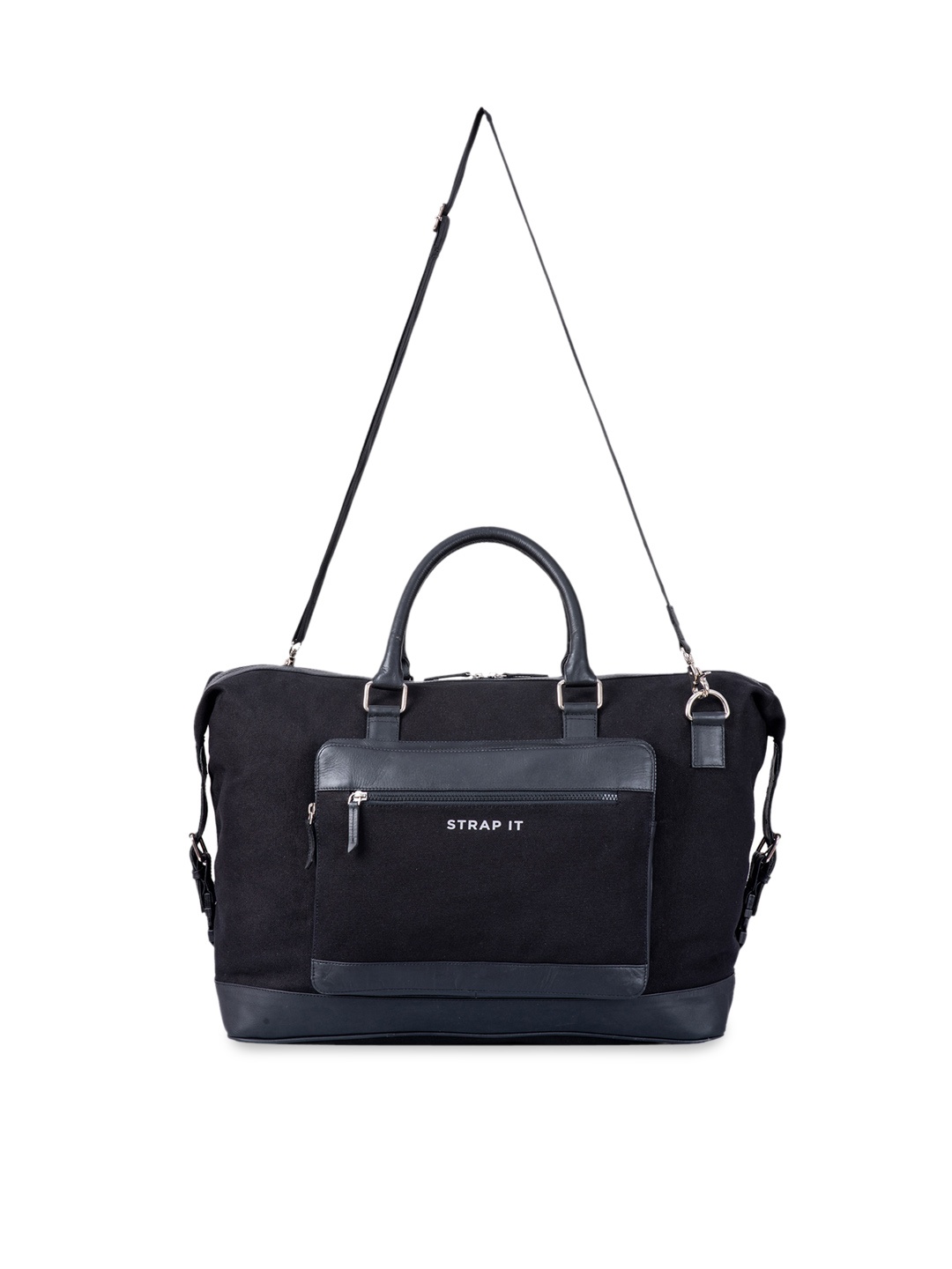 

STRAP IT Black Solid Leather Duffel Bag