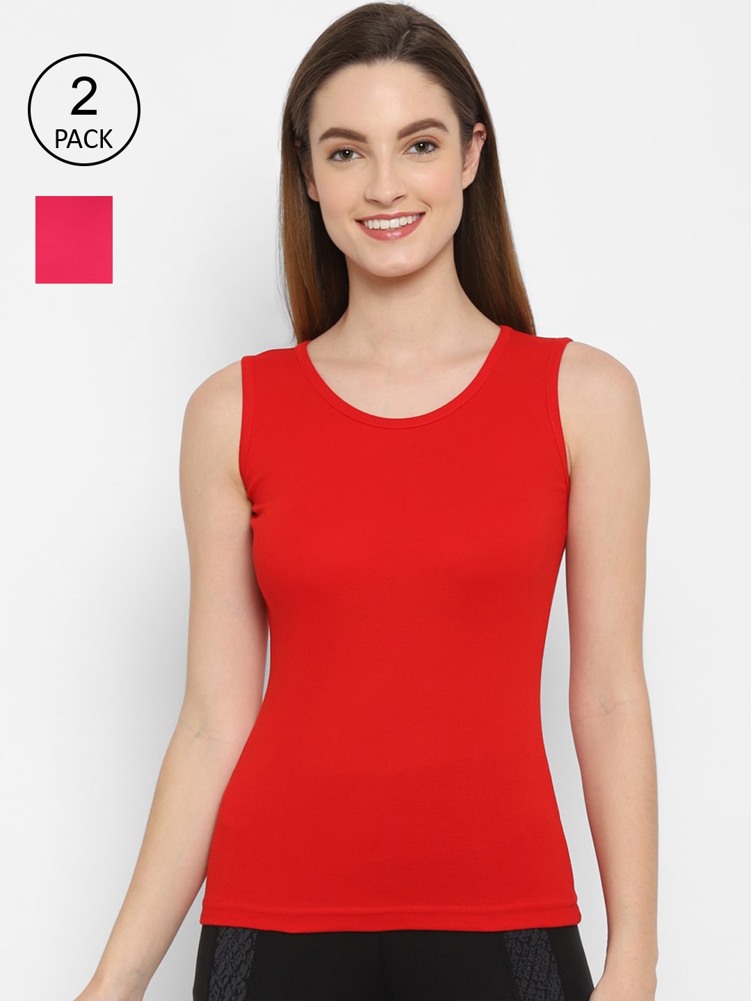 

Floret Women Red & Magenta Solid Cotton Camisoles Pack Of 2