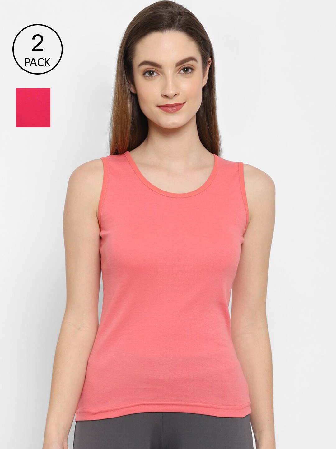 

Floret Women Rose & Magenta Solid Cotton Camisoles Pack Of 2