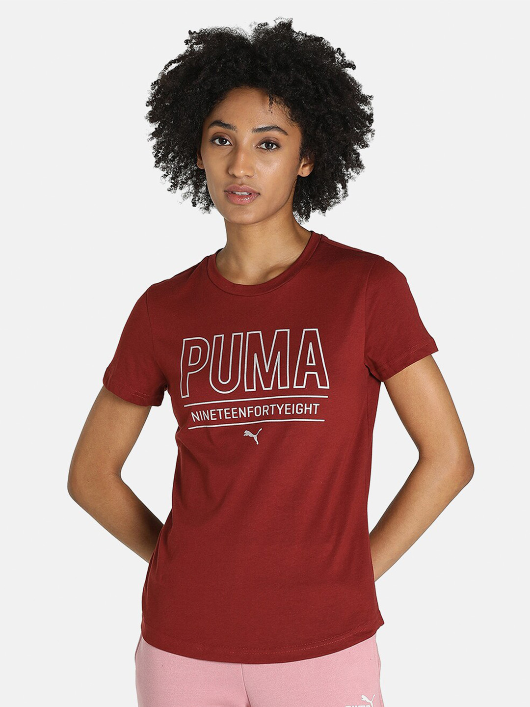 

Puma Women Red Regular Fit Brand Logo Printed T-shirt