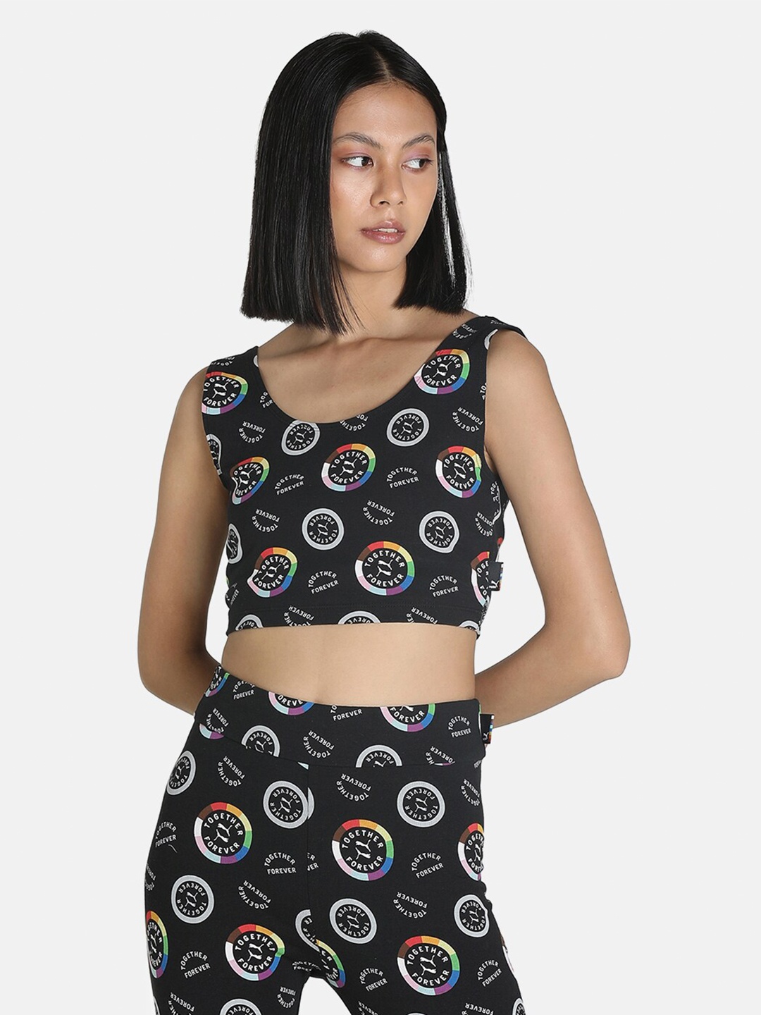 

Puma Black Brand Logo Print Bralette Crop Top
