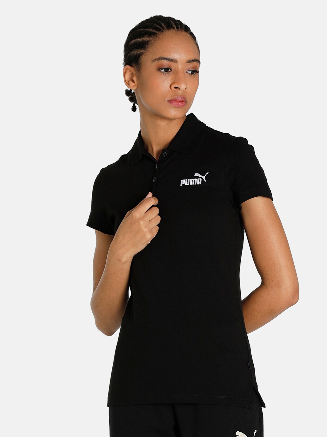 

Puma Women Black Brand Logo Printed Cotton T-shirt