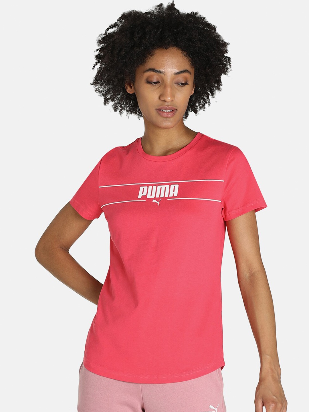 

Puma Women Pink Brand Logo Printed Cotton Regular Fit T-shirt