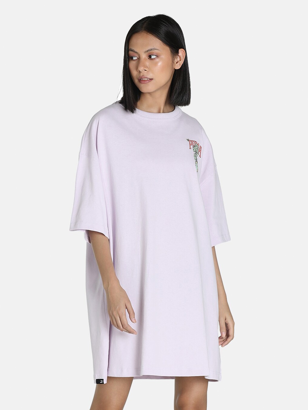 

Puma Lavender Solid Downtown Graphic T-shirt Relaxed Fit Dress