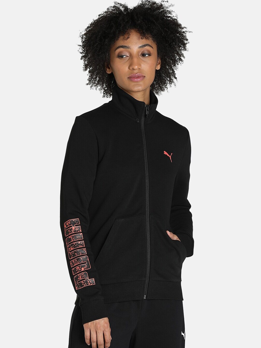 

Puma Women Black Regular Fit Training or Gym Graphic Sporty Jacket