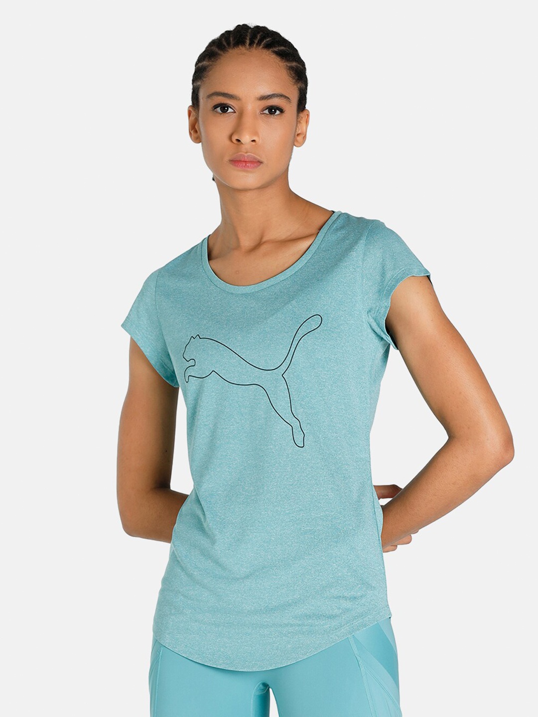 

Puma Women Turquoise Blue Performance Heather Cat dryCELL Training T-shirt