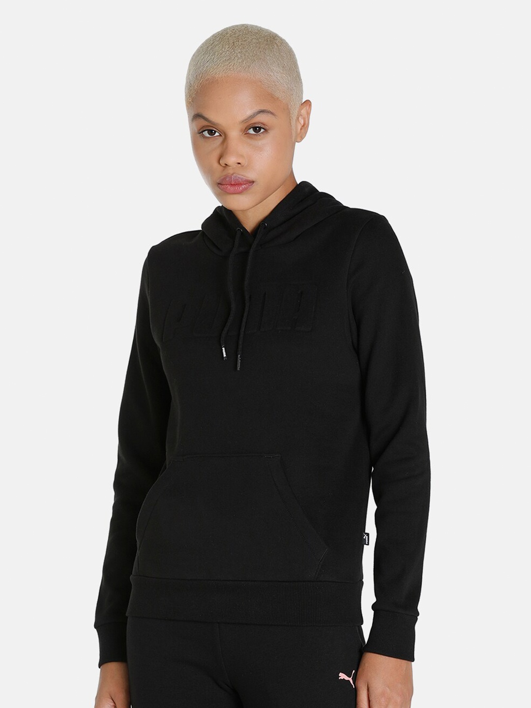 

Puma Women Black Cotton Modern Basics Regular Fit Hooded T-shirt