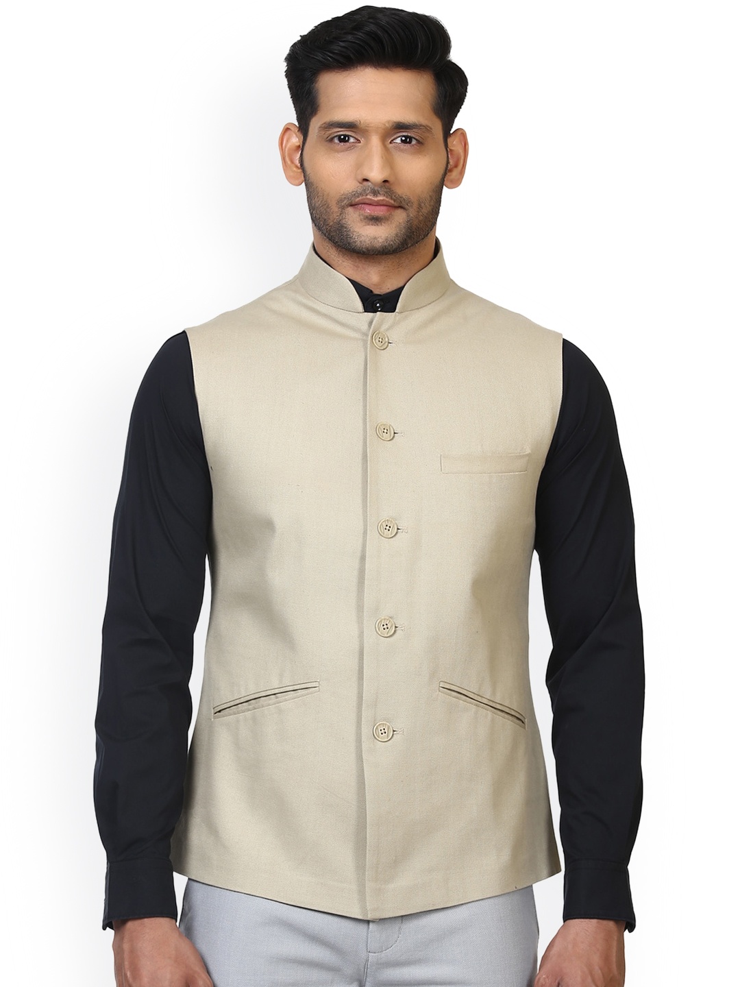 

Ethnix by Raymond Men Brown Solid Pure Cotton Nehru Jackets