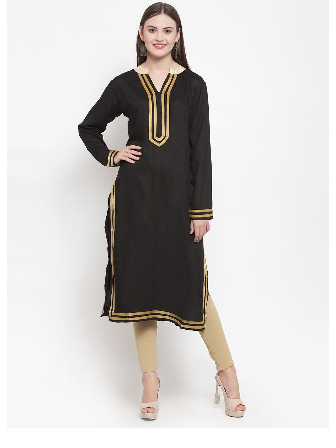 

Purple State Women Black & Gold-Toned Yoke Design Gotta Patti Kurta