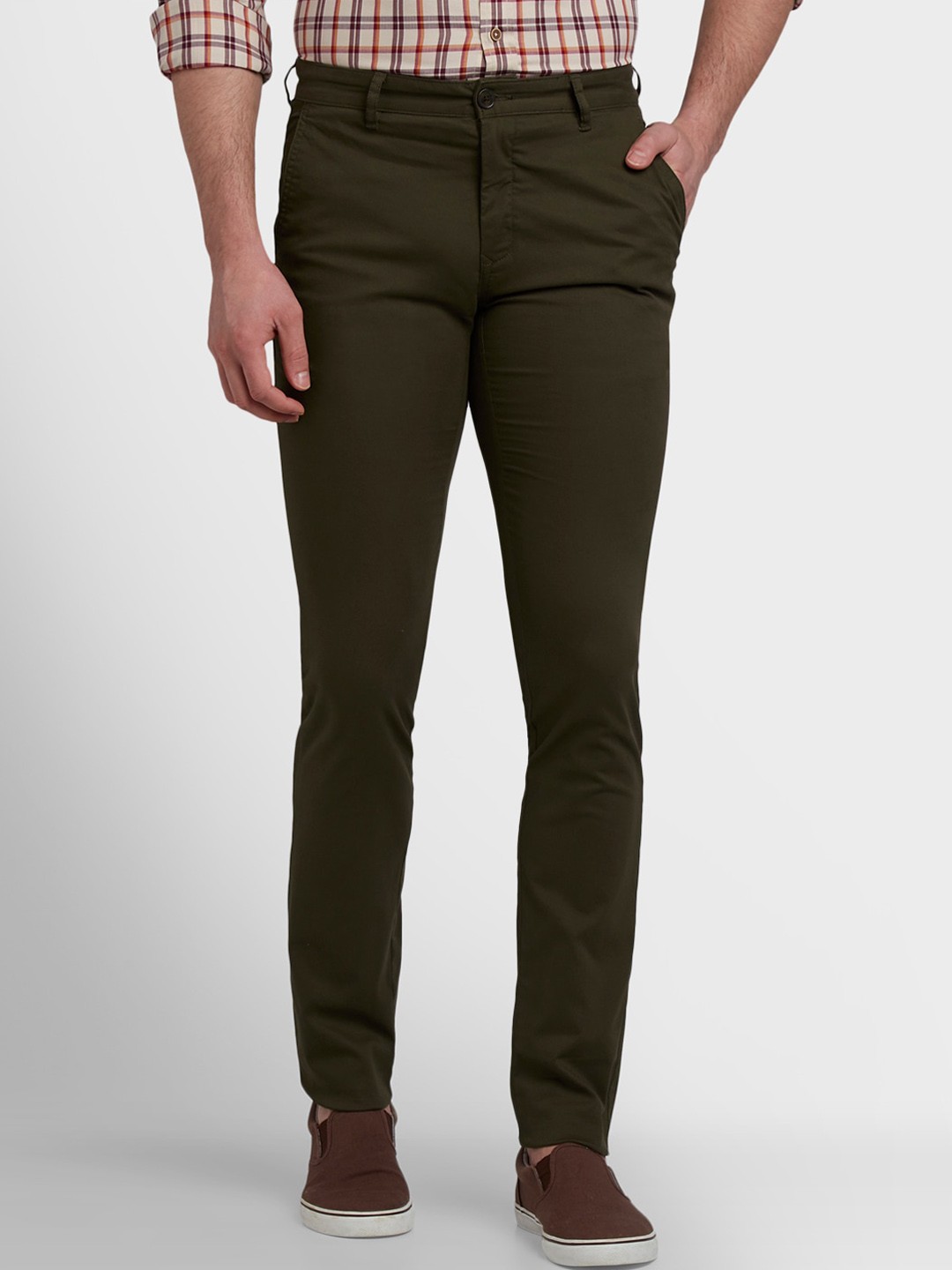 

ColorPlus Men Olive Green Solid Trousers