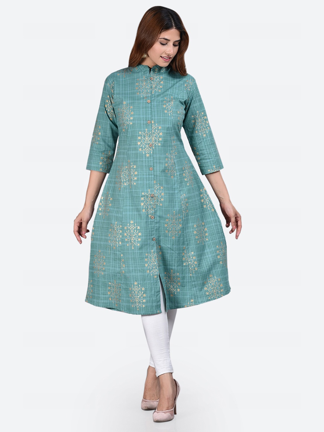 

Glorious Women Blue & Gold-Toned Floral Printed Kurti