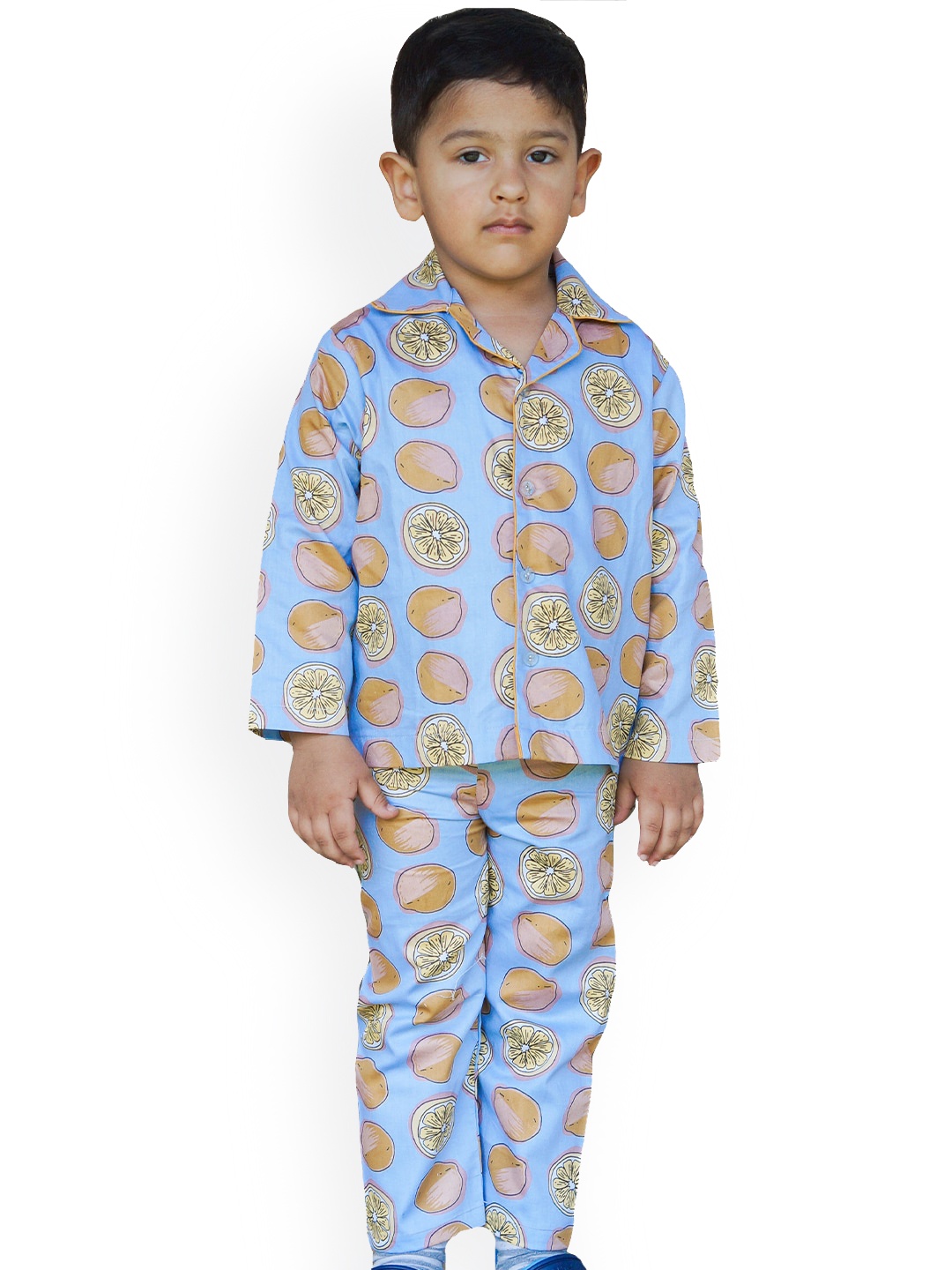 

Little Musketeer Boys Blue & Beige Printed Night suit