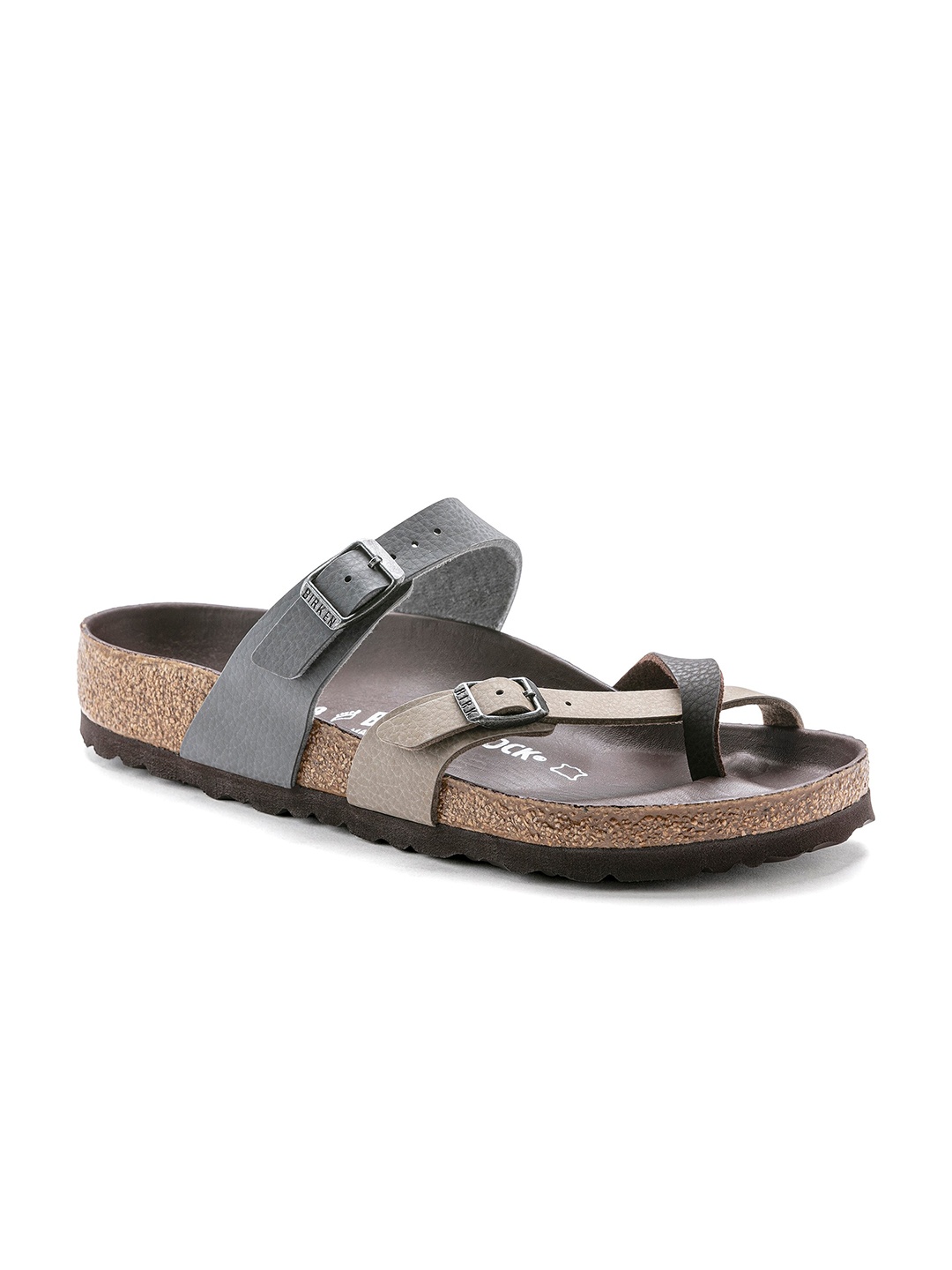 

Birkenstock Women Grey & Beige Textured Mayari Regular Width One Toe Flats with Buckles