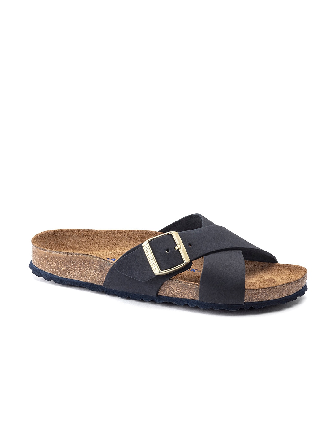 

Birkenstock Women Black Siena Soft Narrow Nubuck Leather Open Toe Flats with Buckles