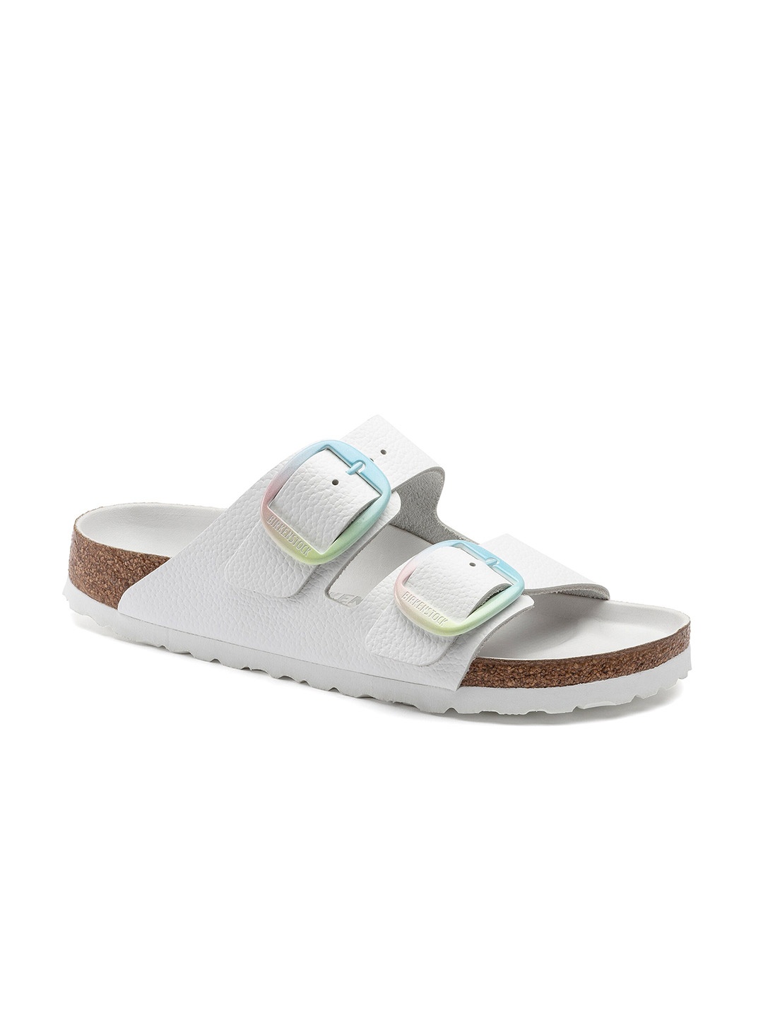 

Birkenstock Women White Arizona Narrow Width Open Toe Flats with Buckles