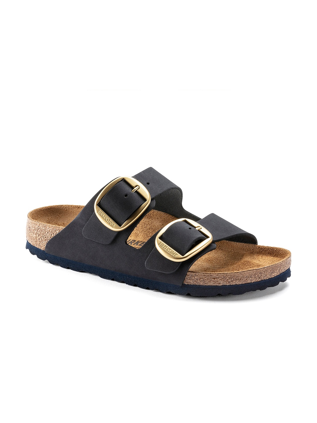 

Birkenstock Women Navy Blue Buckle Detail Arizona Narrow Width Open Toe Flats