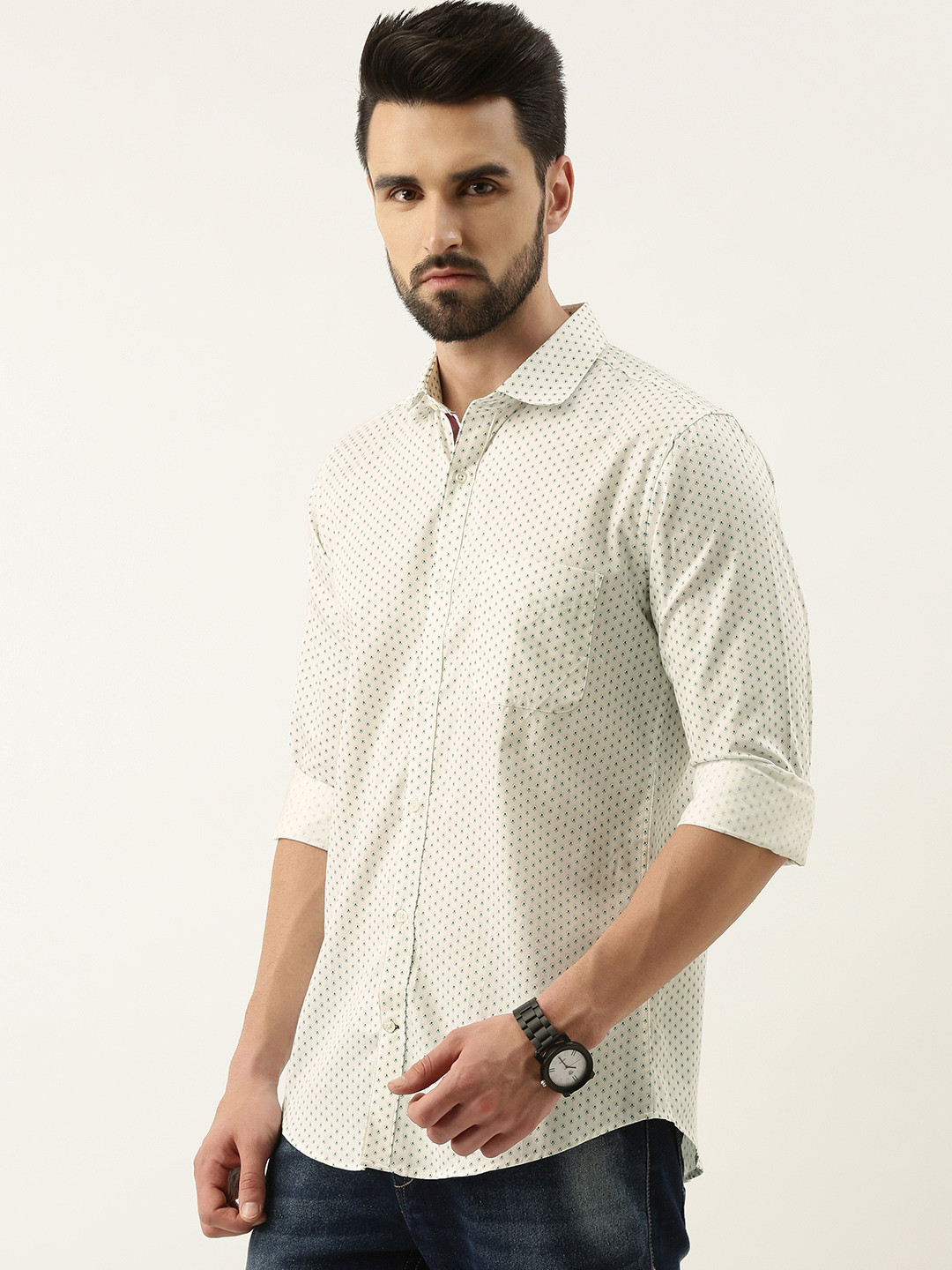 

Peter England Men White Slim Fit Ethnic Motifs Opaque Printed Pure Cotton Casual Shirt