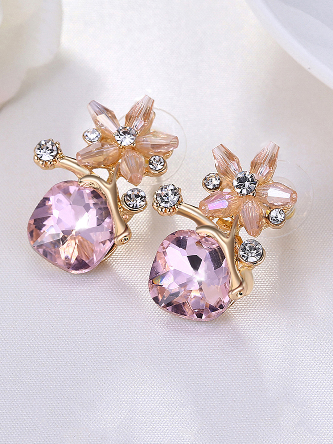 

Yellow Chimes Pink Crystal Studded Studs Earrings