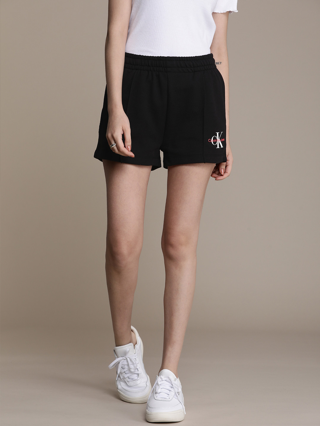 

Calvin Klein Jeans Women Black Printed Loose Fit Cotton Shorts
