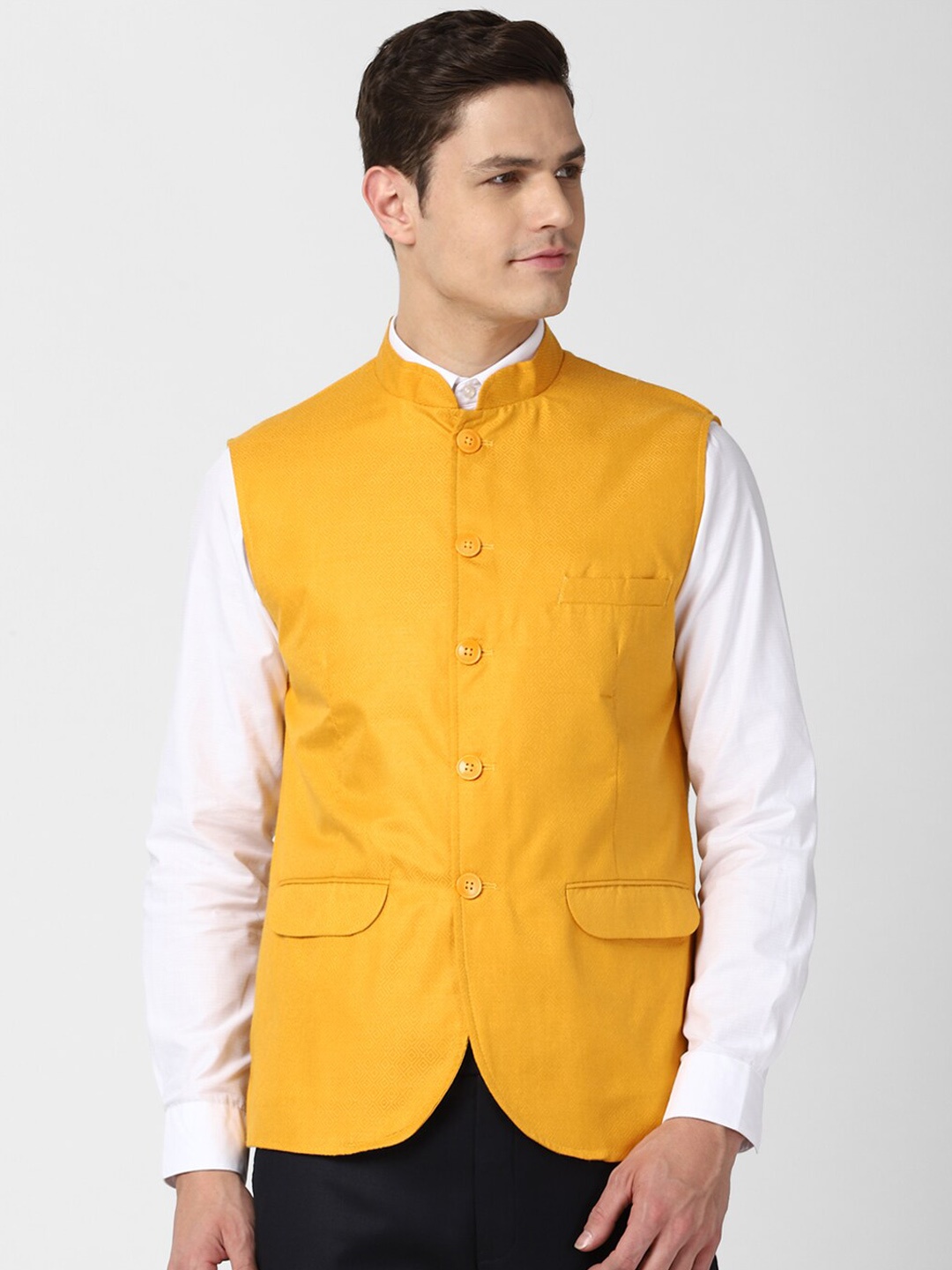 

Peter England Elite Men Yellow Nehru Jacket