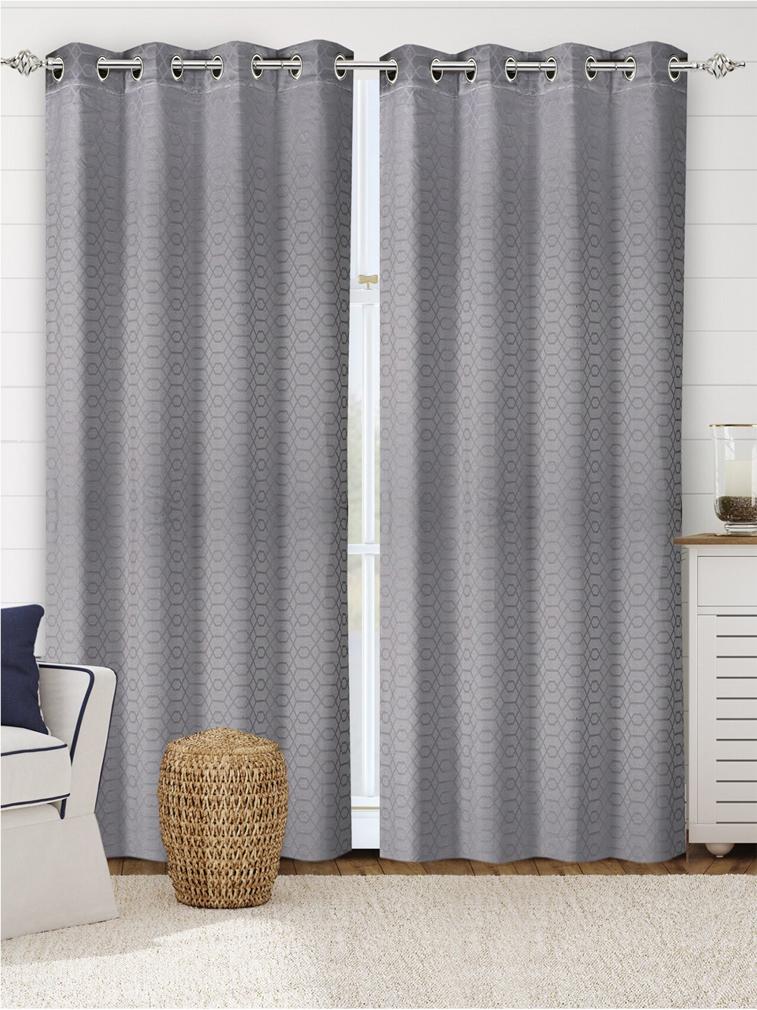 

Saral Home Luxe Cotton Set of 2 Grey Long Door Curtains